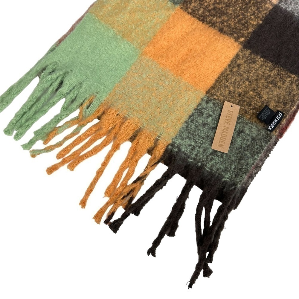 Steve Madden Super Soft Orange Gold Plaid Scarf